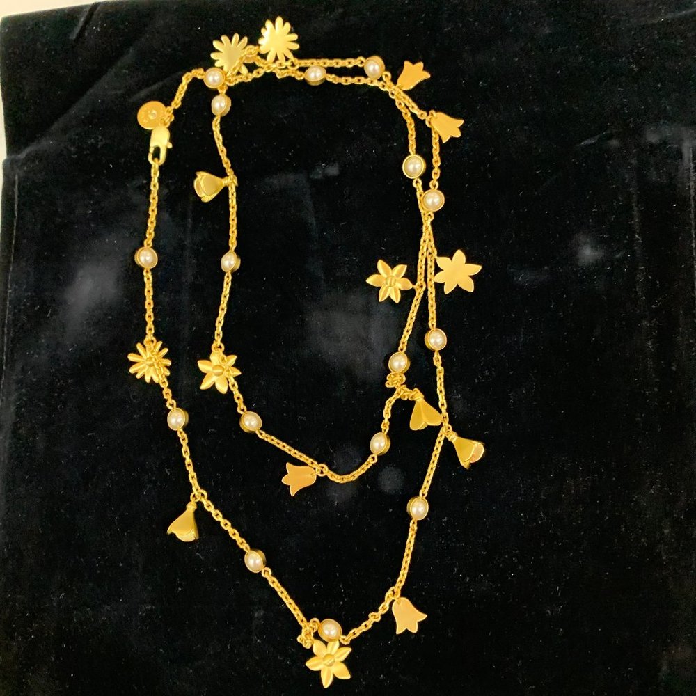 Tory Burch gold vermeil pearl and charm necklace